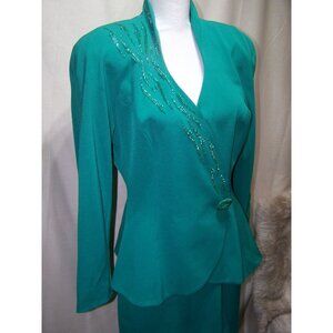 Daymor Couture Evening Special Occasion Skirt Suit Jacket Size 8 Green Teal